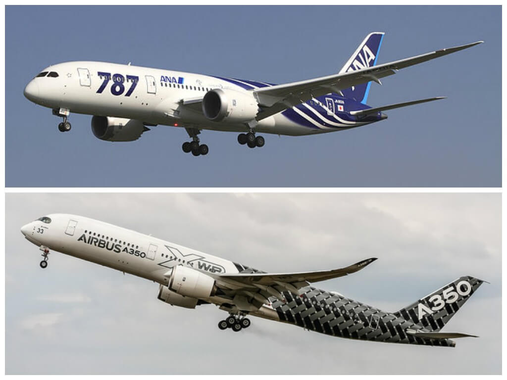 איירבוס A350 ובואינג 787. יצרניות המטוסים הגדולות הרימו את הכפפה. צילום: Wikipedia, Oliver Holzbauer, flickr