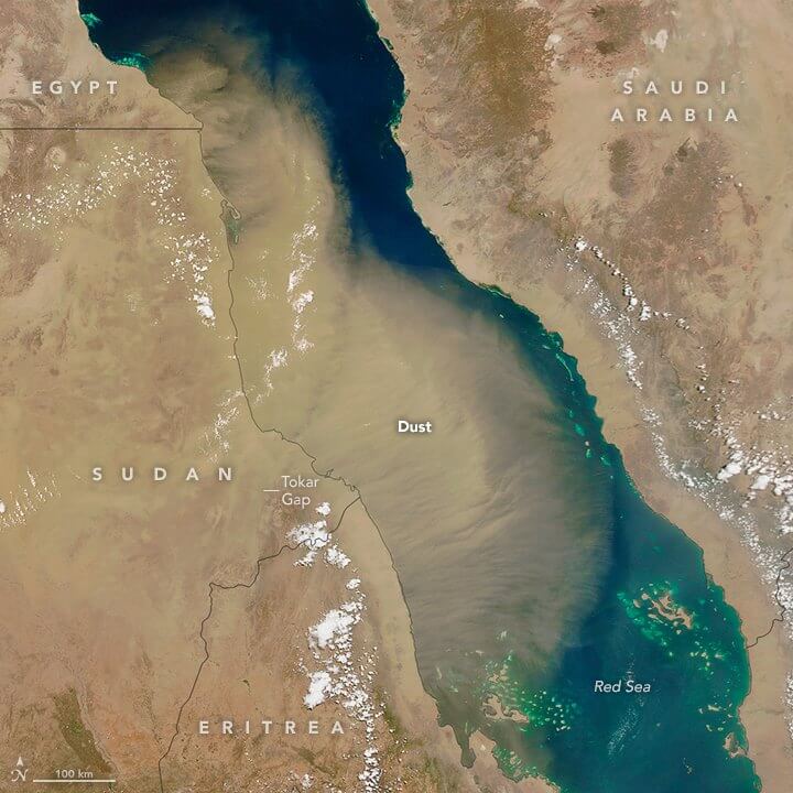 אבק מעל הים האדום. תצלום: NASA