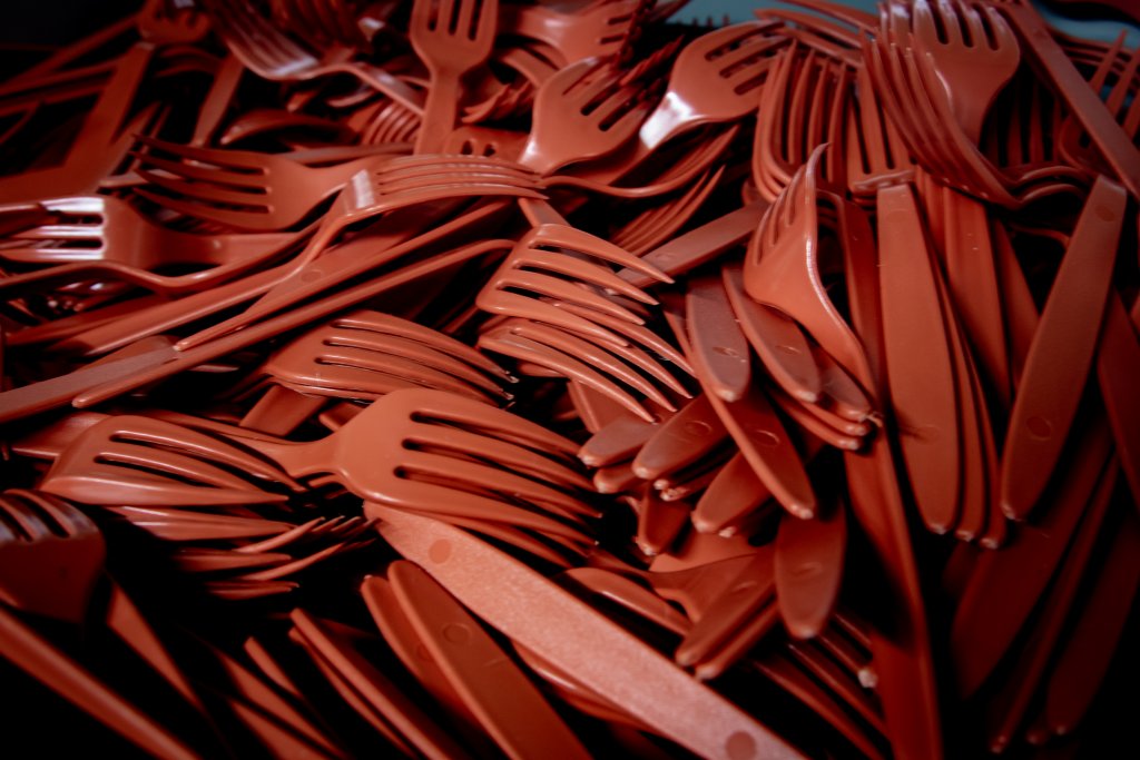Red plastic forks